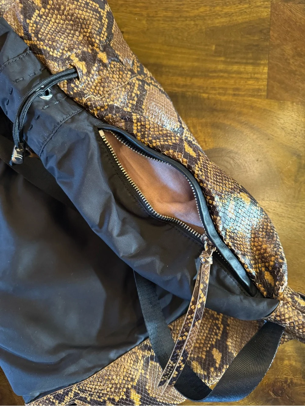Elizabeth and James leather Snake-Print and nylon Drawstring Backpack/tote